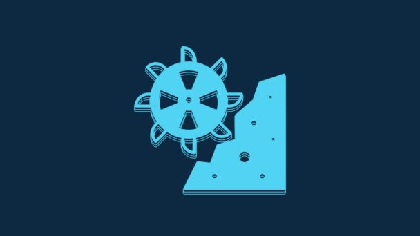 Blue Bucket Wheel Excavator Icon Isolated Blue Background Video Motion — Stock Video