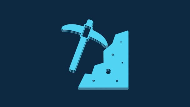 Blue Pickaxe Icon Isolated Blue Background Video Motion Graphic Animation — Stockvideo
