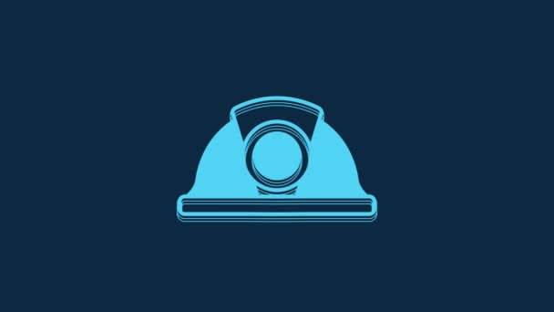 Blue Miner Helmet Icon Isolated Blue Background Video Motion Graphic — Stock Video