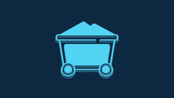 Blue Mine Coal Trolley Icon Isolated Blue Background Video Motion — Stock Video