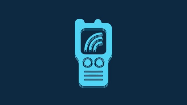 Значок Blue Walkie Talkie Выделен Синем Фоне Портативный Значок Радиопередатчика — стоковое видео