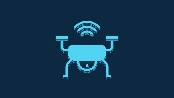 Icono Del Sistema Drones Blue Smart Aislado Sobre Fondo Azul — Vídeo de stock