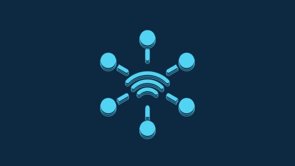 Blue Network Ikonen Isolerad Blå Bakgrund Global Nätverksanslutning Global Teknik — Stockvideo
