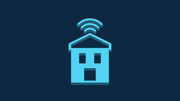 青の背景に隔離されたWi Fiアイコンが付いている青のスマートホーム 遠隔操作だ 4Kビデオモーショングラフィックアニメーション — ストック動画