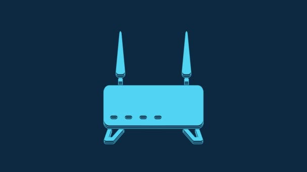 Blue Router Signal Icon Isolated Blue Background Wireless Ethernet Modem — Video