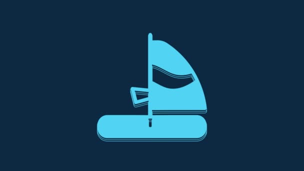 青い背景に隔離された青いウィンドサーフィンのアイコン 4Kビデオモーショングラフィックアニメーション — ストック動画