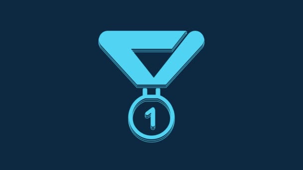 Blue Medal Icon Isolated Blue Background Winner Symbol Video Motion — стоковое видео