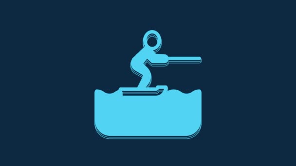 Blue Water Skiing Man Icon Isolated Blue Background Video Motion — Stock Video