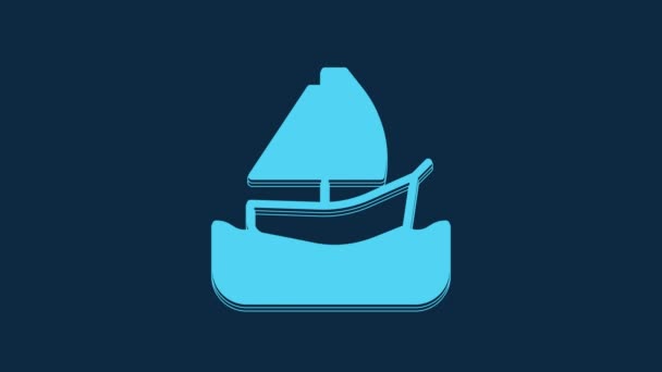 Blue Yacht Sailboat Sailing Ship Icon Isolated Blue Background Sail — Vídeo de stock