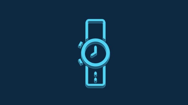 ブルーリストの時計アイコンは青の背景に隔離された 腕時計のアイコン 4Kビデオモーショングラフィックアニメーション — ストック動画