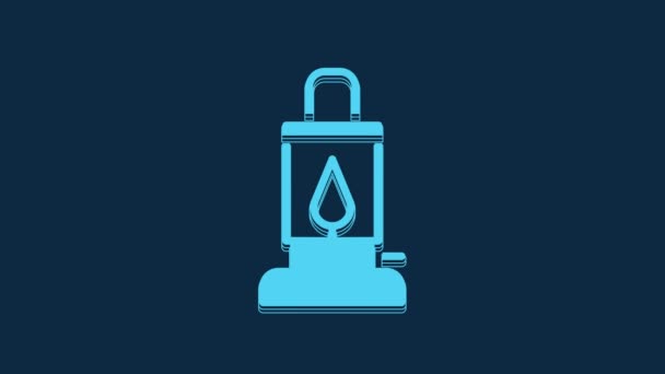 Icono Linterna Camping Azul Aislado Sobre Fondo Azul Animación Gráfica — Vídeo de stock