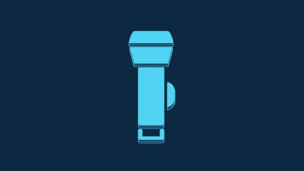 Blue Flashlight Icon Isolated Blue Background Video Motion Graphic Animation — Vídeo de Stock