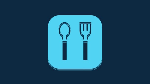 Tenedor Azul Cuchara Icono Aislado Sobre Fondo Azul Utensil Cocina — Vídeos de Stock