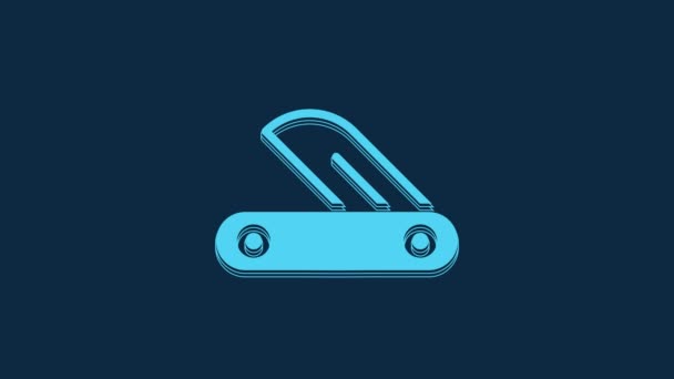Blue Swiss Army Knife Icon Isolated Blue Background Multi Tool — Wideo stockowe