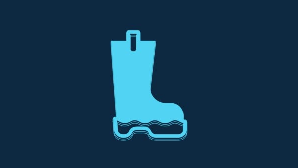 Blue Waterproof Rubber Boot Icon Isolated Blue Background Gumboots Rainy — Vídeos de Stock