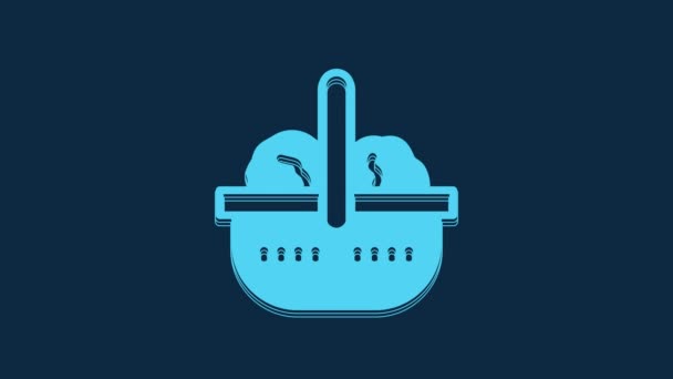 Blue Shopping Basket Food Icon Isolated Blue Background Food Store — Stockvideo