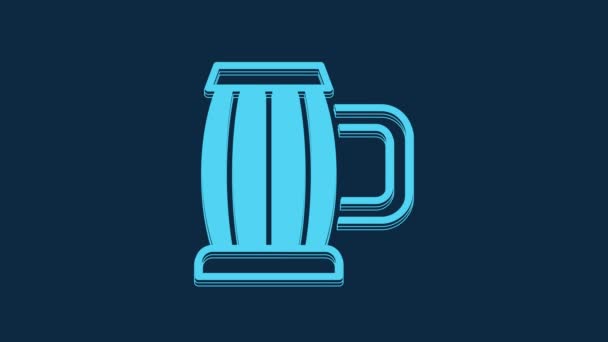 Blue Wooden Beer Mug Icon Isolated Blue Background Video Motion — Vídeo de Stock