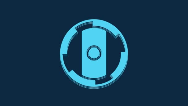 青の背景に隔離された青のシールドバイキングアイコン 丸い木製の盾 セキュリティ 安全性 プライバシー ガードコンセプト 4Kビデオモーショングラフィックアニメーション — ストック動画