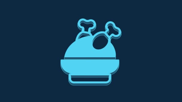 Blue Roasted Turkey Chicken Icon Isolated Blue Background Video Motion — Video