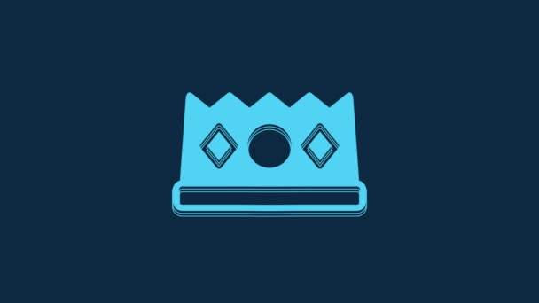 Blue King Crown Icon Isolated Blue Background Video Motion Graphic — Wideo stockowe