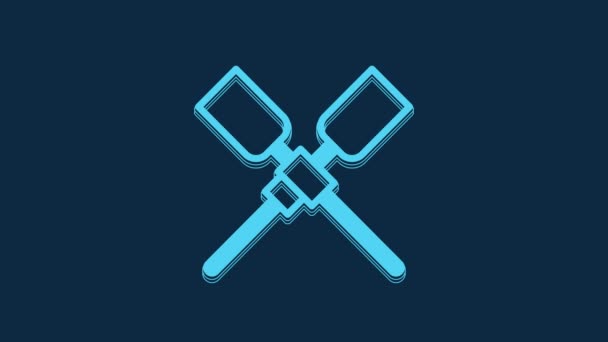 Blue Oars Paddles Boat Icon Isolated Blue Background Video Motion — Stock Video