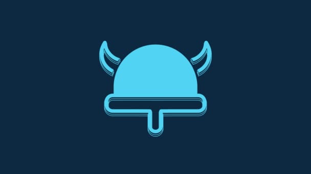 Blue Viking Horned Helmet Icon Isolated Blue Background Video Motion — Stock Video