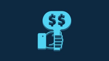 Mavi El açık arttırma raketi ikonu mavi arka planda izole edildi. Teklif konsepti. Açık arttırma yarışması. BID yazıtları olan el kaldırma işaretleri. 4K Video hareketli grafik canlandırması.