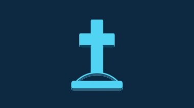 Blue Grave with cross icon isolated on blue background. 4K Video motion graphic animation.