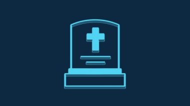 Blue Grave with tombstone icon isolated on blue background. 4K Video motion graphic animation.
