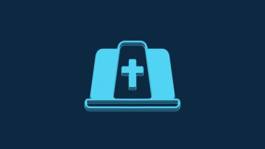 Mavi Pope şapka simgesi mavi arkaplanda izole edildi. Hristiyan şapkası işareti. 4K Video hareketli grafik canlandırması.