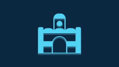 Mavi Mısır ev ikonu mavi arka planda izole edilmiş. 4K Video hareketli grafik canlandırması.