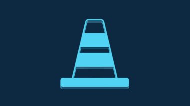 Blue Traffic cone icon isolated on blue background. 4K Video motion graphic animation.