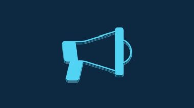 Blue Megaphone icon isolated on blue background. Speaker sign. 4K Video motion graphic animation.