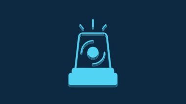 Blue Flasher siren icon isolated on blue background. Emergency flashing siren. 4K Video motion graphic animation.
