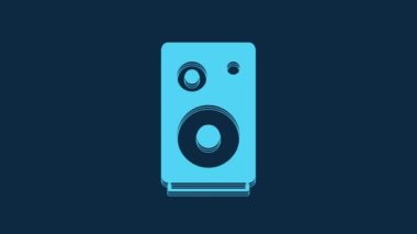 Blue Stereo speaker icon isolated on blue background. Sound system speakers. Music icon. Musical column speaker bass equipment. 4K Video motion graphic animation.