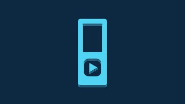 Blue Music player icon isolated on blue background. Portable music device. 4K Video motion graphic animation.