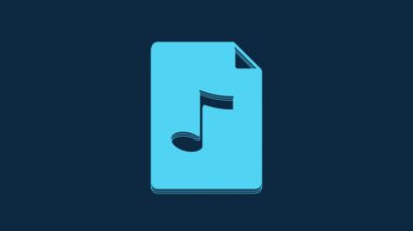 Mavi MP3 dosya belgesi. MP3 düğmesi simgesi mavi arkaplanda izole edildi. Mp3 müzik format işareti. MP3 dosya sembolü. 4K Video hareketli grafik canlandırması.
