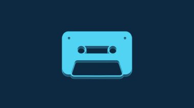 Blue Retro audio cassette tape icon isolated on blue background. 4K Video motion graphic animation.