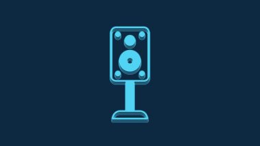Blue Stereo speaker icon isolated on blue background. Sound system speakers. Music icon. Musical column speaker bass equipment. 4K Video motion graphic animation.