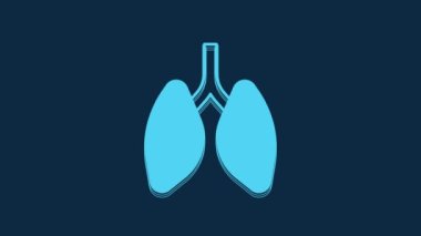 Mavi Ciğerler simgesi mavi arkaplanda izole edildi. 4K Video hareketli grafik canlandırması.