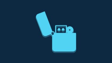 Blue Lighter icon isolated on blue background. 4K Video motion graphic animation.