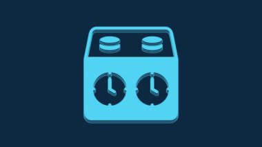 Mavi Saat satranç saati simgesi mavi arkaplanda izole edildi. Spor malzemeleri. 4K Video hareketli grafik canlandırması.