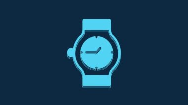 Blue Wrist watch icon isolated on blue background. Wristwatch icon. 4K Video motion graphic animation.