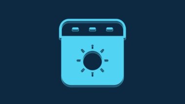 Mavi Takvim yaz simgesi mavi arkaplanda izole edildi. Olay hatırlatma sembolü. 4K Video hareketli grafik canlandırması.