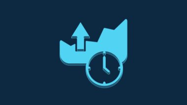 Blue Stocks market growth graphs and money icon isolated on blue background. Monitor with stock charts arrow on screen. 4K Video motion graphic animation.