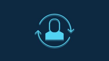 Mavi borsa çalışma simgesi mavi arkaplanda izole edildi. İnsanlar arasında bilgi alışverişi. Personel ya da insanlar yer değiştirme ya da yer değiştirme konsepti. 4K Video hareketli grafik canlandırması.