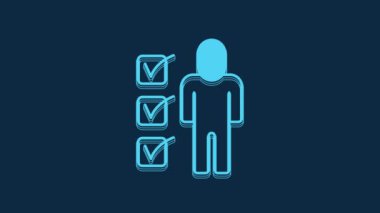 Blue Resume icon isolated on blue background. CV application. Searching professional staff. Analyzing personnel resume. 4K Video motion graphic animation.