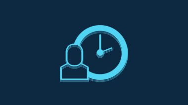 Blue Work time icon isolated on blue background. Office worker. Working hours. Business briefcase. 4K Video motion graphic animation.