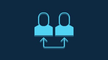 Mavi borsa çalışma simgesi mavi arkaplanda izole edildi. İnsanlar arasında bilgi alışverişi. Personel ya da insanlar yer değiştirme ya da yer değiştirme konsepti. 4K Video hareketli grafik canlandırması.