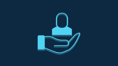 Mavi İşçi simgesi mavi arkaplanda izole edildi. İş simgesi kullanıcı profili simgesi simgesi. Erkek kullanıcı işareti. 4K Video hareketli grafik canlandırması.